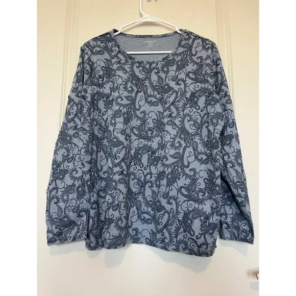 2 pc Lot Croft & Barrow Long Sleeve Shirts Womens Sz 1X Paisley Abstract Pattern - Picture 2 of 16